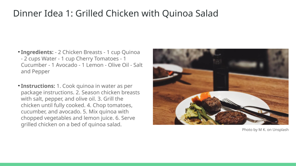 Grilled chicken served with quinoa salad on a white plate.