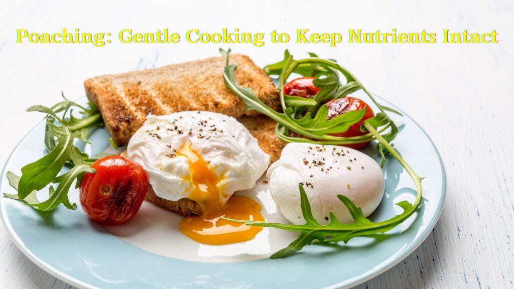 Poached eggs with runny yolks on toast, accompanied by arugula and cherry tomatoes.