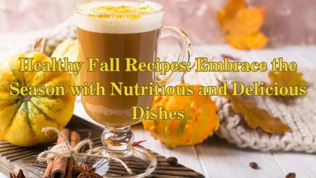 A warm cup of coffee with a creamy top, surrounded by autumn decorations including small pumpkins, cinnamon sticks, and scattered coffee beans on a wooden table.