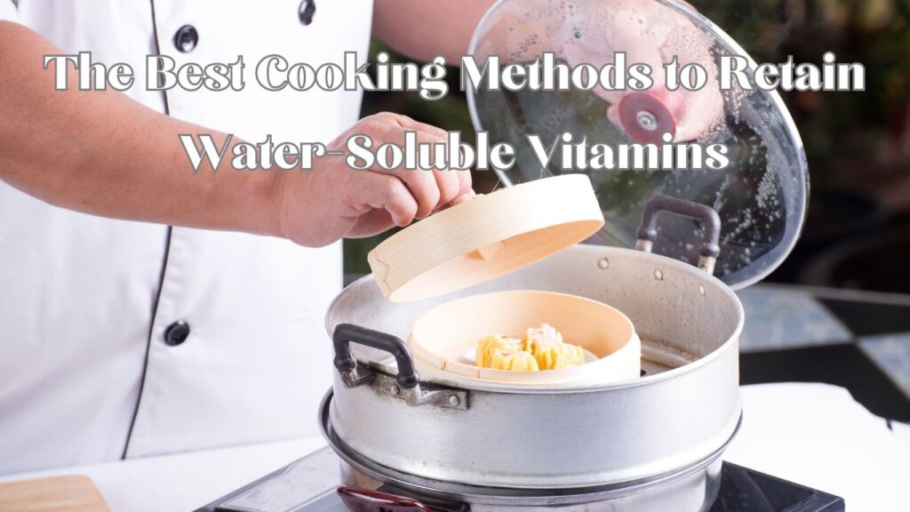 Chef opening a bamboo steamer on a stovetop.