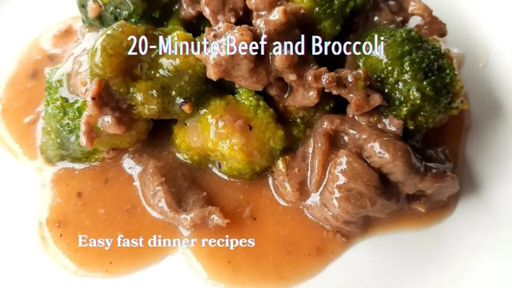 A close-up photo of a dish featuring beef and broccoli with sauce.