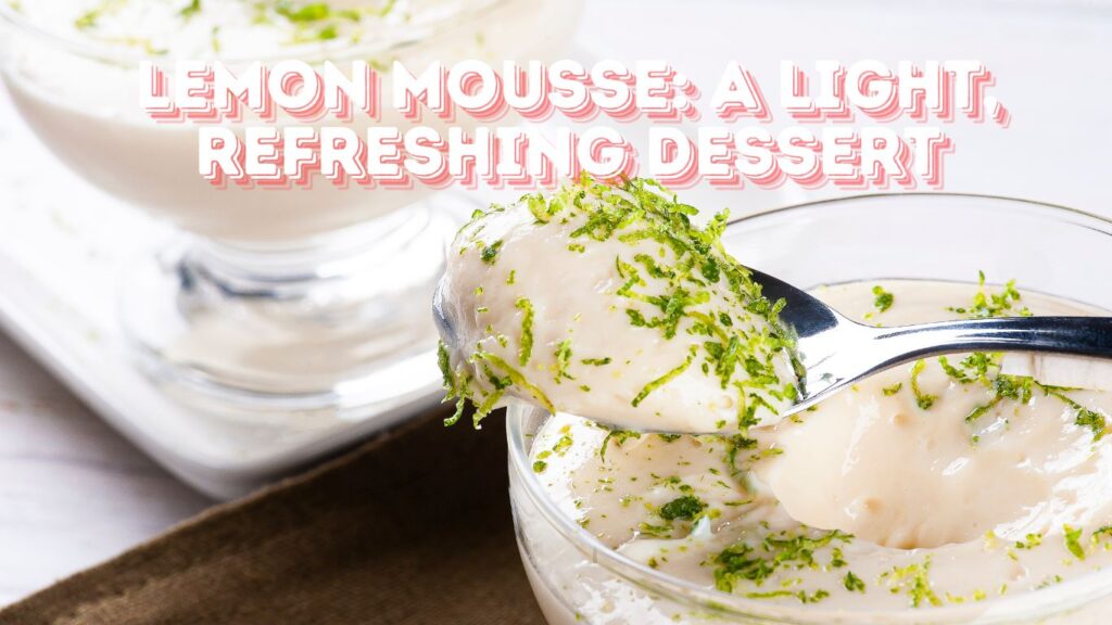 Spoonful of creamy lemon mousse topped with fresh lemon zest.