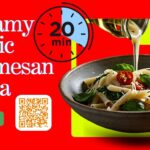*"Creamy garlic parmesan pasta with sun-dried tomatoes and fresh spinach in a white bowl, ready in 20 minutes. One-pot easy dinner recipe with melted cheese and herbs."*
