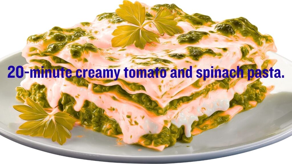 20 minute creamy tomato and spinach pasta.