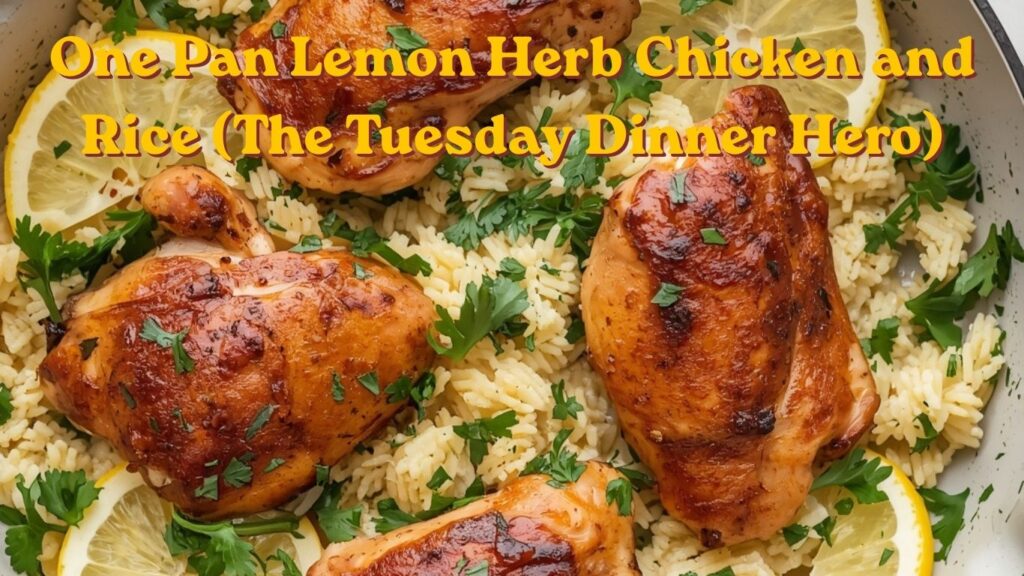 golden seared chicken thighs nestled in a white ceramic pan filled with creamy lemon rice, garnished with fresh parsley and lemon slices. golden seared chicken thighs nestled in a white ceramic pan filled with creamy lemon rice, garnished with fresh parsley and lemon slices.